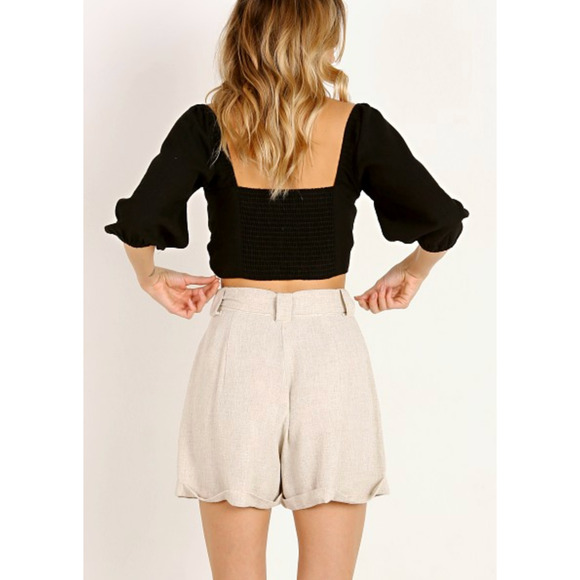 SHOW ME YOUR MUMU Hadley Linen-Blend Shorts Beige High Rise Belted NWT - Picture 5 of 12